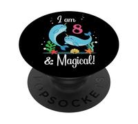 Cute Kawaii Cartoon Girls I Am 8 & Magical Narwhal Birthday PopSockets PopGrip Adhesivo