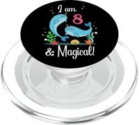 Cute Kawaii Cartoon Girls I Am 8 & Magical Narwhal Birthday PopSockets PopGrip para MagSafe