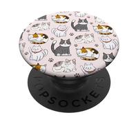 Cute Kawaii Cat Lovers Pattern Kitten Mom PopSockets PopGrip Adhesivo
