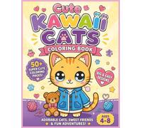 Cute Kawaii Cats: Big & Easy Kawaii Cat Coloring Pages Featuring Cute Cats, Cozy Outfits, Sweet Treats, Toys, Flowers, and Adorable Friends for Kids Ages 4-8