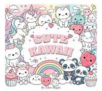 Cute Kawaii Coloring Book for All Ages Including Horses, Cats, Sushi, Clouds, Flowers, Monsters, Sweets, etc: Simple Designs for Relaxation