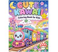 Cute Kawaii Coloring Book for Kids: 50 Fun and Easy Coloring Pages with Cute Animals, Trains, Rainbows, and Adorable Kawaii Designs