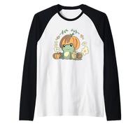 Cute Kawaii Fall Cottagecore Aesthetic Frog with Pumpkin Camiseta Manga Raglan