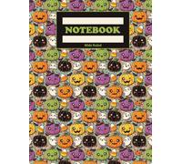 Cute Kawaii Halloween Pumpkins Composition Notebook Wide Ruled 120 Pages - 8.5 x 11 - Great For Adults, Girls, Kids, Children, Teens - Colorful Ghosts Candy Corn Pattern - Style Trick Or Treat Goth