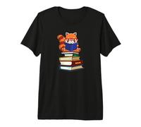 Cute Kawaii Kids Reading Books Glasses Red Panda Lover Camiseta Premium