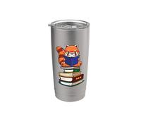 Cute Kawaii Kids Reading Books Glasses Red Panda Lover Vaso térmico de acero inoxidable de doble pared