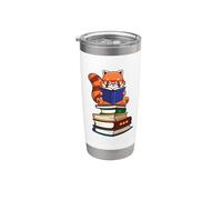 Cute Kawaii Kids Reading Books Glasses Red Panda Lover Vaso térmico de acero inoxidable de doble pared