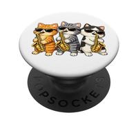 Cute Kawaii Kitten Saxophone Trio Music Lovers PopSockets PopGrip Adhesivo