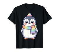 Cute Kawaii Penguin Rainbow Beanie Scarf Winter Camiseta