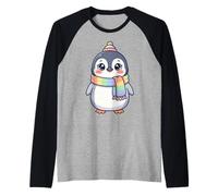 Cute Kawaii Penguin Rainbow Beanie Scarf Winter Camiseta Manga Raglan