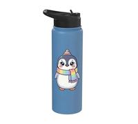 Cute Kawaii Penguin Rainbow Beanie Scarf Winter Stainless Steel Insulated Water Bottle