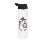 Cute Kawaii Penguin Rainbow Beanie Scarf Winter Stainless Steel Insulated Water Bottle