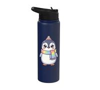 Cute Kawaii Penguin Rainbow Beanie Scarf Winter Stainless Steel Insulated Water Bottle