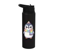 Cute Kawaii Penguin Rainbow Beanie Scarf Winter Stainless Steel Insulated Water Bottle