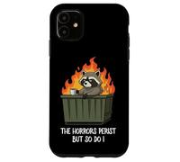 Cute Kawaii Raccoon Dumpster Fire The Horrors Persist Carcasa para iPhone 11