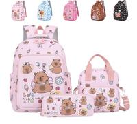 Cute Kawaii School Bookbag , Kawaii Capivara Backpack, Captbara Bara Funny Backpackwith Lunch Bag and Pencil Case, Cute Cartoon Bookbag for Kids Teens Daily Use (#1)
