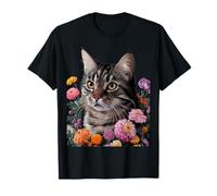 Cute Kitten Cat Flower Floral Garden Camiseta