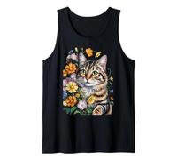 Cute Kitten Cat Flower Floral Garden Camiseta sin Mangas