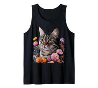 Cute Kitten Cat Flower Floral Garden Camiseta sin Mangas