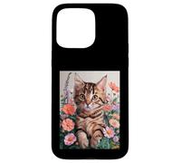 Cute Kitten Cat Flower Floral Garden Carcasa para iPhone 15 Pro Max