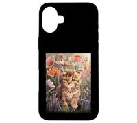 Cute Kitten Cat Flower Floral Garden Carcasa para iPhone 16 Plus