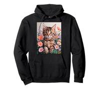 Cute Kitten Cat Flower Floral Garden Sudadera con Capucha