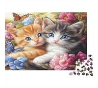Cute Kitten Duo 100% Recycled Cardboard Kittens with Flowers 1000Pc Jigsaw Adult Jigsaws Classic Educational Games 52x38cm/1000pcs
