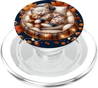 Cute Kitten For Fall Autumn Vibes Sleepy Cat For Cat Lady PopSockets PopGrip para MagSafe