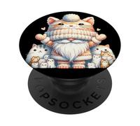 Cute Kitten Grandpa Gnome For Women And Girls Kawaii Cat PopSockets PopGrip Adhesivo