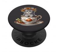 Cute Kitten In A Autumn Tea Cup For Fall and Coffee Lover PopSockets PopGrip Adhesivo