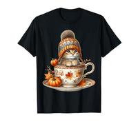 Cute Kitten In Fall Hot Tea Cup Autumn Vibes For Cat Mom Camiseta