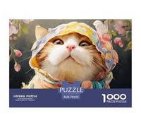 Cute Kitten Wearing Floral Headscarf 1000 Pcs Premium-Karton Puzzle Cat with Headscarf Lebendige Bilder Familienspiel Puzzles Als Wohnaccessoires 70x50cm/1000pcs