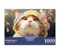 Cute Kitten Wearing Floral Headscarf 1000 Pcs Premium-Karton Puzzle Cat with Headscarf Stressabbau Kreatives Spiel Puzzles Als Geburtstagsgeschenke 38x26cm/1000pcs