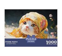Cute Kitten Wearing Floral Headscarf 1000 Pcs Premium-Karton Puzzle Vintage Cat Portrait Stressabbau Kreatives Spiel Puzzles Als Wohnaccessoires 38x26cm/1000pcs