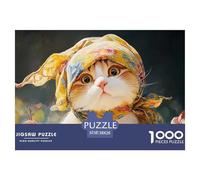 Cute Kitten Wearing Floral Headscarf 1000 Pcs Stabiler Karton Puzzle Vintage Cat Portrait Stressabbau Kreatives Spiel Puzzles Als Wohnaccessoires 38x26cm/1000pcs