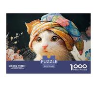 Cute Kitten Wearing Floral Headscarf 1000 Stück Ökopapier Puzzle Vintage Cat Portrait Stressabbau Familienspiel Puzzles Als Wohnaccessoires 70x50cm/1000pcs