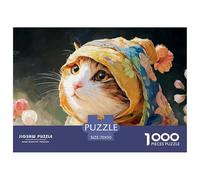 Cute Kitten Wearing Floral Headscarf 1000 Stück Stabiler Karton Puzzle Vintage Cat Portrait Lebendige Bilder Kreatives Spiel Puzzles Für Erwachsene Und Kinder 70x50cm/1000pcs