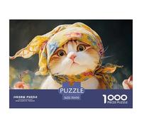 Cute Kitten Wearing Floral Headscarf 1000 Stück Stabiler Karton Puzzle Vintage Cat Portrait Lebendige Bilder Kreatives Spiel Puzzles Als Wohnaccessoires 70x50cm/1000pcs
