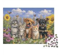 Cute Kittens and Puppies Garden Puzzles Imposible,desafío for Adults Juego Educativo 1000 Piezas Obra De Arte De Juego De para Adultos Y Niños 70x50cm/1000pcs