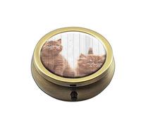 Cute Kittens - Caja redonda de bolsillo de 2.1 pulgadas, 3 compartimentos, caja de pastilla/bolsillo para pastillero