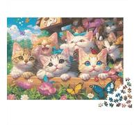 Cute Kittens Garden Scene 100% Recycled Cardboard Cute Kittens in Flowers 1000 Piece Jigsaw for Adults Unique Beautiful Decoration Puzzle 70x50cm/1000pcs