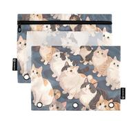 Cute Kittens - Juego de 2 estuches para lápices de 3 anillas, cremallera suave con ventana de PVC transparente para suministros escolares