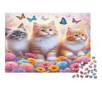 Cute Kittens Rompecabezas 1000 Piezas - Floral Fantasy Art -Coloridos Papel Adultos Familia Juego Difícil Regalo Familiar Desafío Imposible 38x26cm/1000pcs