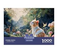 Cute Kitty Plying with Butterfly 1000 Stück Premium-Karton Puzzle White and Grey Kitten Stressabbau Familienspiel Puzzles Als Wohnaccessoires 52x38cm/1000pcs