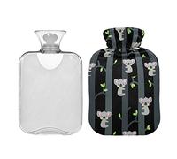 Cute Koalas - Botella de agua caliente negra con cubierta, bolsa de agua caliente de 2 l, bolsa de agua caliente transparente para calambres menstruales, alivio del dolor de cuello y hombro, calentador de manos y pies