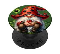 Cute Ladybug GNOME For Lucky Moms with Cloverleaf Shamrock PopSockets PopGrip Adhesivo