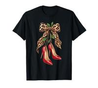 Cute Leopard Bow Red Heels Coquette Aesthetic Fashion Camiseta
