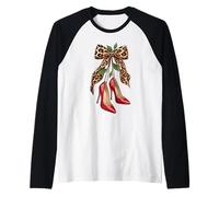 Cute Leopard Bow Red Heels Coquette Aesthetic Fashion Camiseta Manga Raglan