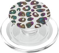 Cute Leopard Print Rainbow Pattern Fashion Design on White PopSockets PopGrip para MagSafe