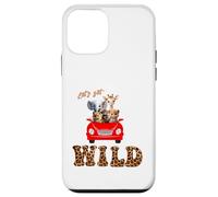Cute Lets Get Wild Safari Zoo Animals Party Red Car Carcasa para iPhone 12 Mini